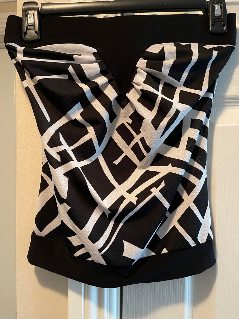 Strapless Black & White Abstract Print Camisole
